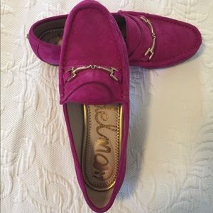 Pink, suede loafers. Size 6